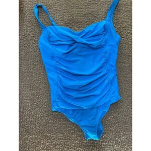 Jaclyn Smith Collection Blue Ruched Twist Front One Piece Swimsuit Size 16